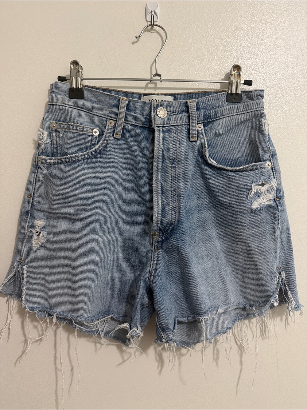 Agolde Dee Light Wash High Rise Cut Off Distressed Denim Jean Shorts Womens 25
